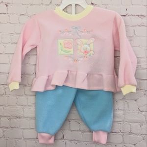 NWT Soft Fleece Spun Polyester Pastel Color Block Peplum Embroidered Set 24m